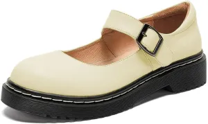 YDN Women Classic Round Closed Toe Mary Jane Flats Platform Adjustable Single Ankle Strap Buckle Comfy Cute Pump Leather Patry Cosplay Girls Dress Shoe Size 4-16