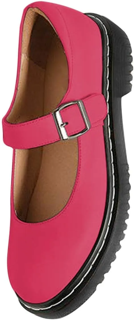 YDN Women Classic Round Closed Toe Mary Jane Flats Platform Adjustable Single Ankle Strap Buckle Comfy Cute Pump Leather Patry Cosplay Girls Dress Shoe Size 4-16