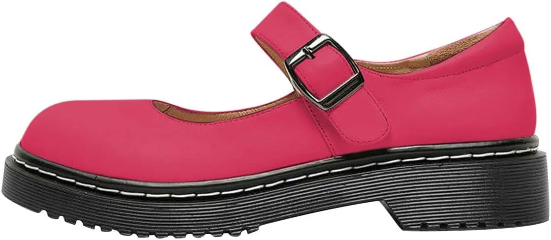 YDN Women Classic Round Closed Toe Mary Jane Flats Platform Adjustable Single Ankle Strap Buckle Comfy Cute Pump Leather Patry Cosplay Girls Dress Shoe Size 4-16