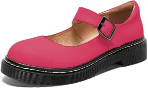 YDN Women Classic Round Closed Toe Mary Jane Flats Platform Adjustable Single Ankle Strap Buckle Comfy Cute Pump Leather Patry Cosplay Girls Dress Shoe Size 4-16