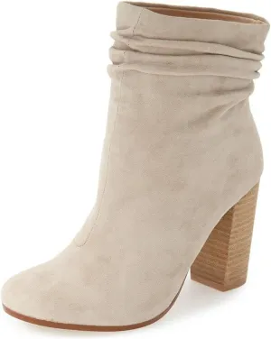 YDN Women Pull on Booties Chunky Heel Slouch Ankle Boots Round Toe Stacked Retro Shoes