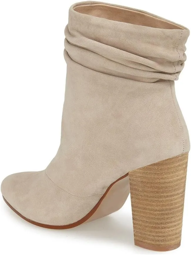YDN Women Pull on Booties Chunky Heel Slouch Ankle Boots Round Toe Stacked Retro Shoes