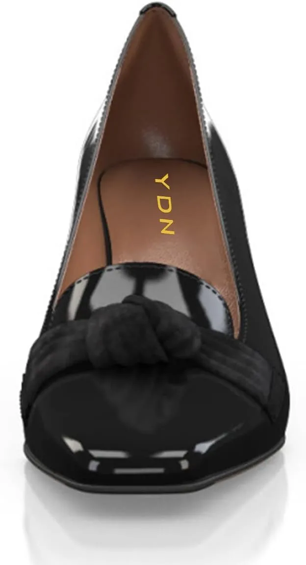 YDN Women Square Toe Knot Slip on Pumps Chunky High Heel Loafers Office Ladies Daily Outfit Elegant Prom Shoes Size 4-15 US