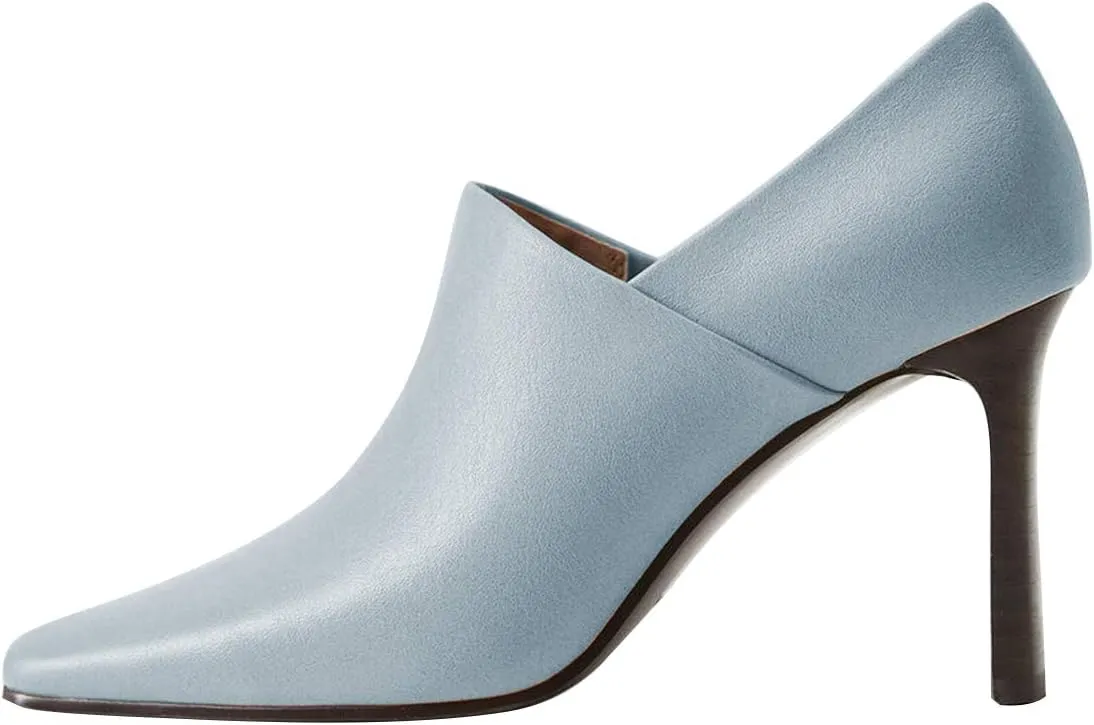 YDN Women Stylish High Heels Pumps Closed Square Toe Slip On Heeled Loafers Fashion Heel Prom Elegant Evening Party Dress Shoes