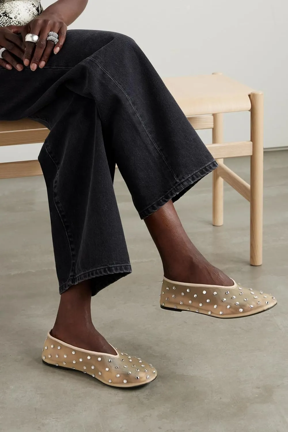 Yishaweiqi Crystal Rhinestone Ballet Flats for Women Breathable Mesh Flats Slip On Ballerina Shoes Comfortable Casual Dress Shoes