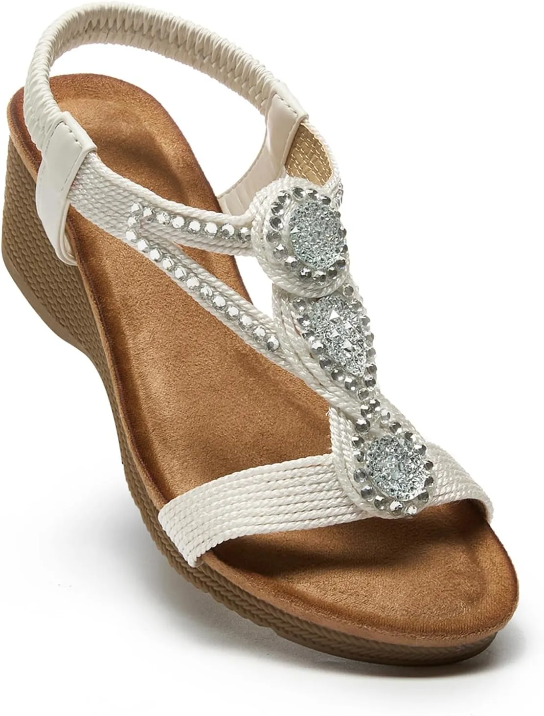 youngshow Wedge Sandals for Women Summer Comfy Elastic Ankle Strap Low Heel Dress Shoes Gladiator Sandals Beach