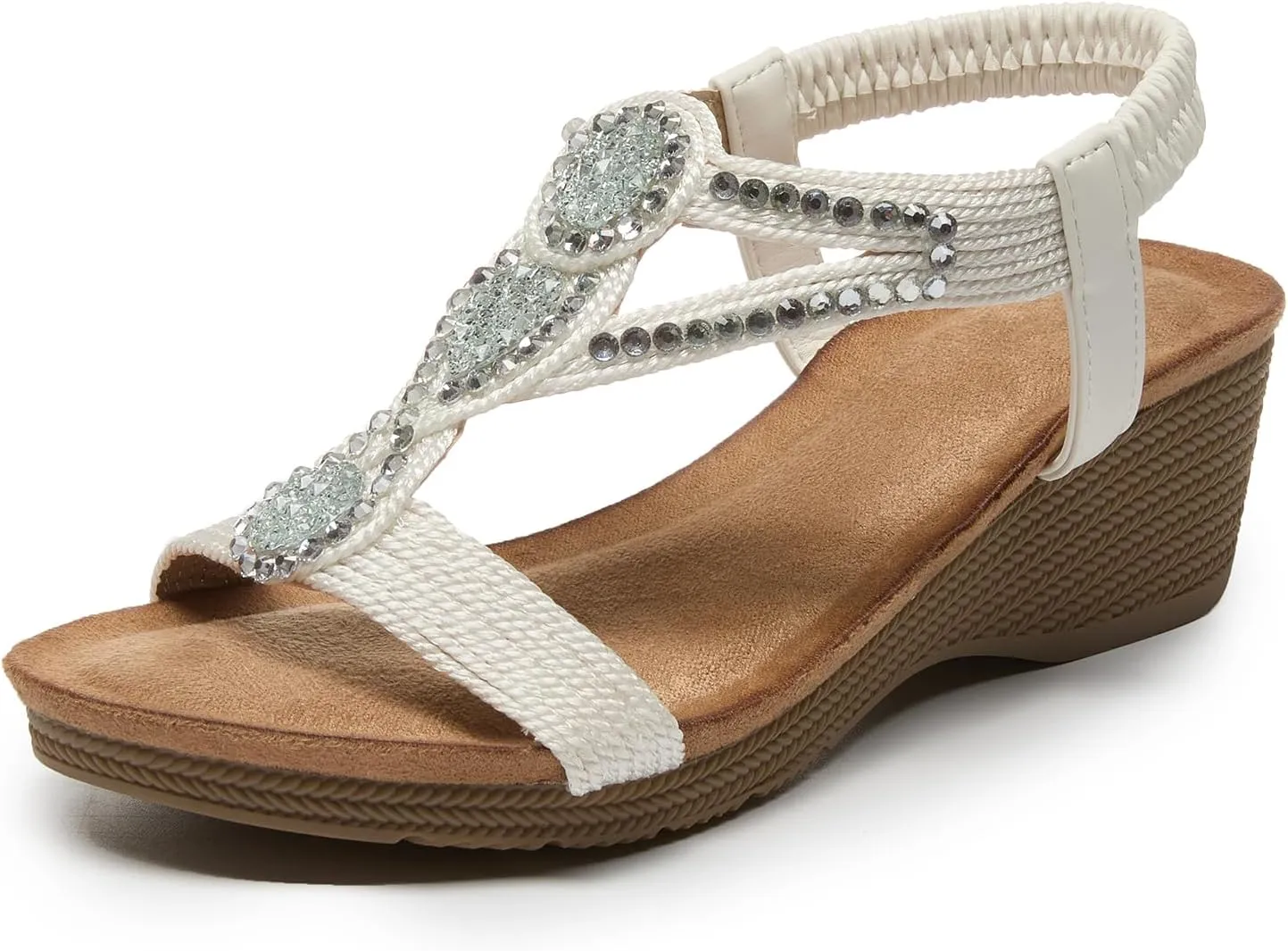 youngshow Wedge Sandals for Women Summer Comfy Elastic Ankle Strap Low Heel Dress Shoes Gladiator Sandals Beach