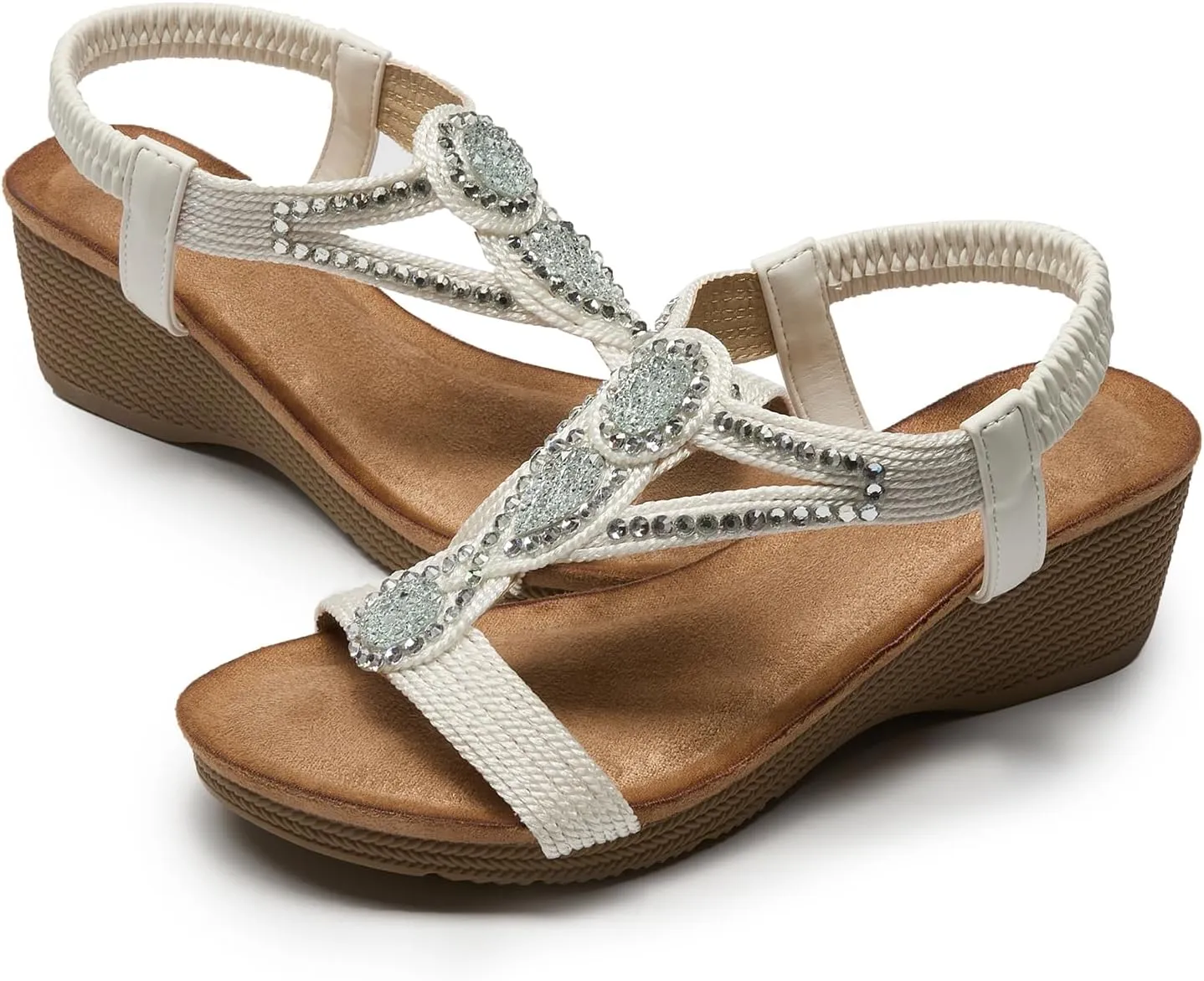 youngshow Wedge Sandals for Women Summer Comfy Elastic Ankle Strap Low Heel Dress Shoes Gladiator Sandals Beach
