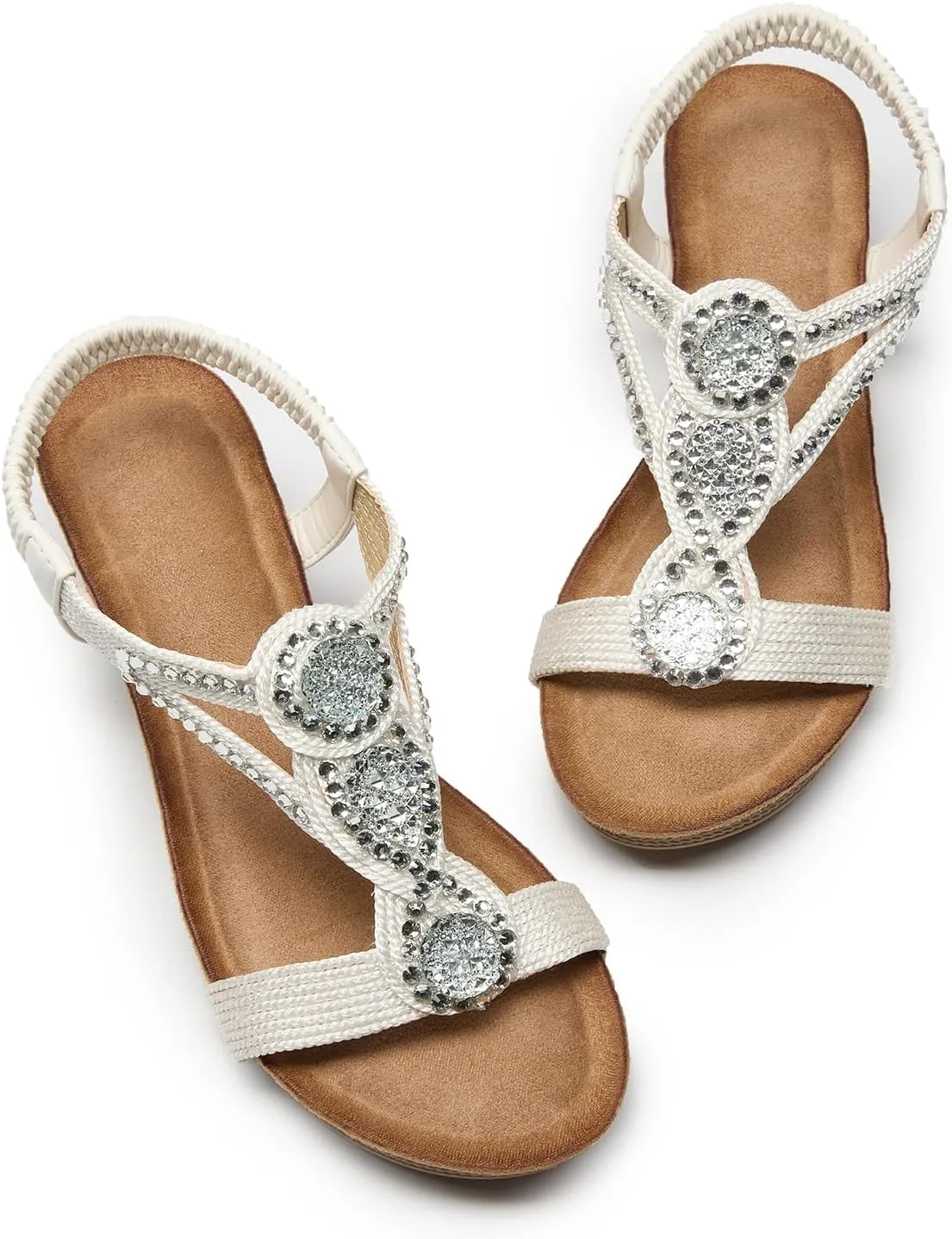 youngshow Wedge Sandals for Women Summer Comfy Elastic Ankle Strap Low Heel Dress Shoes Gladiator Sandals Beach
