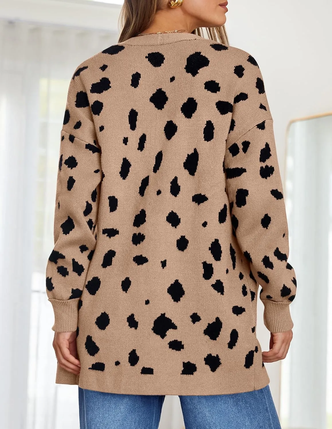 ZESICA Women's Fall Winter Long Sleeves Open Front Leopard Print Knitted Sweater Cardigan Coat Outwear