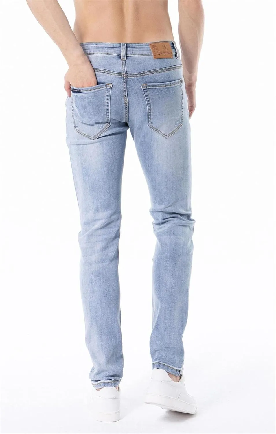 ZLZ Blue Black Ripped Distressed Jeans for Men Slim Fit, Men's Fashion Design Streetwear Destroyed Jeans Pants Stretch Fit
