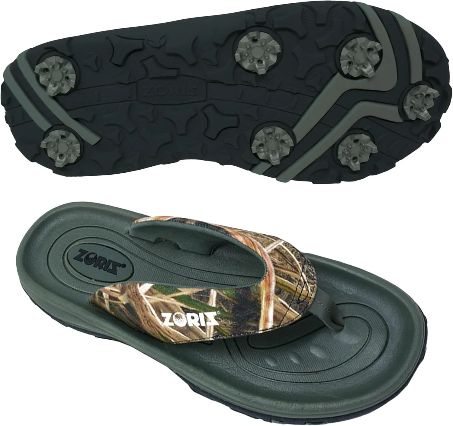 ZORIZ Mossy Oak Golf Sandals for Women and Men, Thong Flip Flops With Removable Spikes, Golf Footwear With Deeper Heel Cup and Higher Sidewalls for Comfort