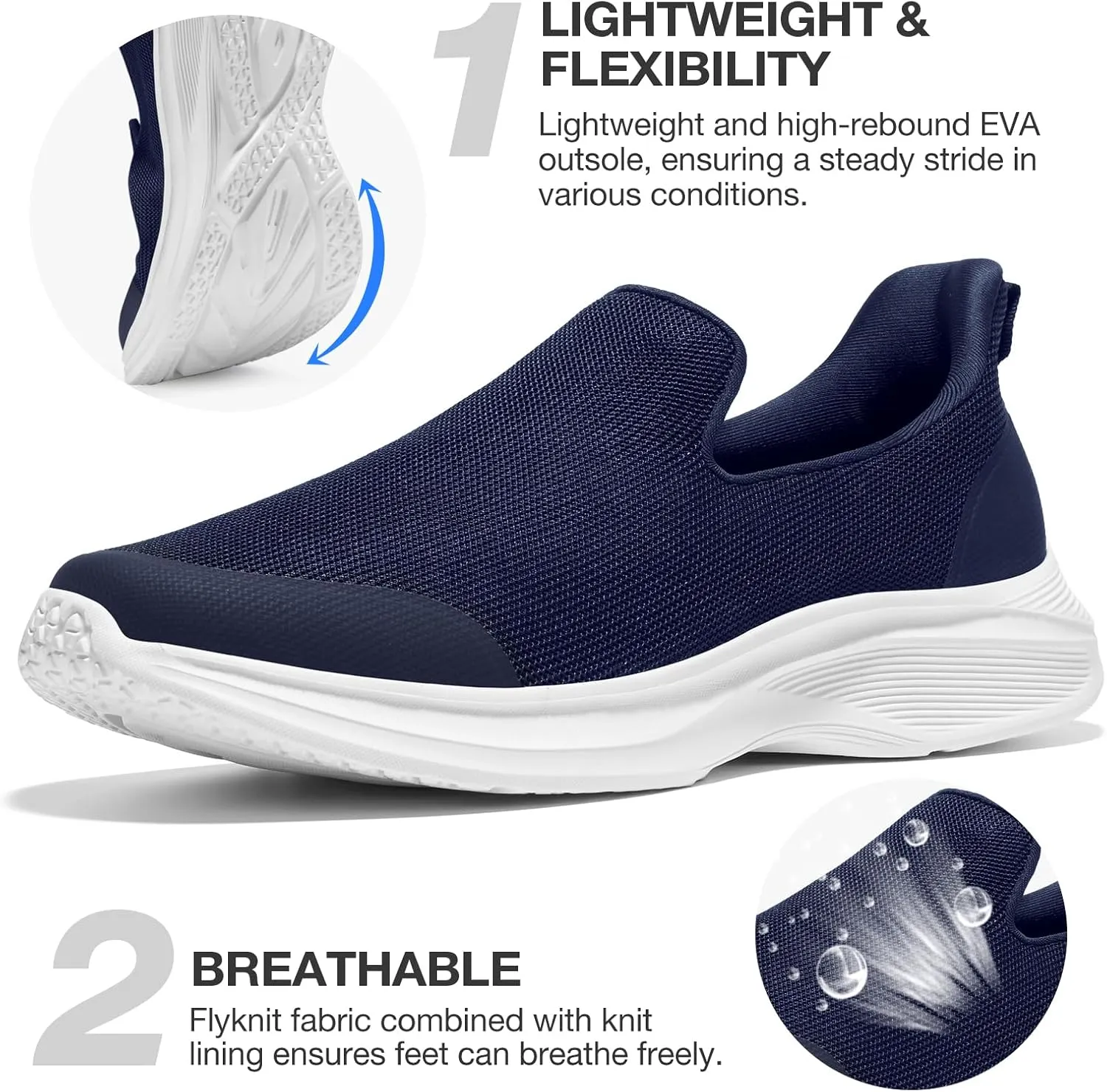 ZURIN Mens Slip On Walking Shoes with Arch Support, Lightweight No Lace Sneakers,Non Slip Breathable Tennis Shoes,Casual Travel Gym Work Shoes