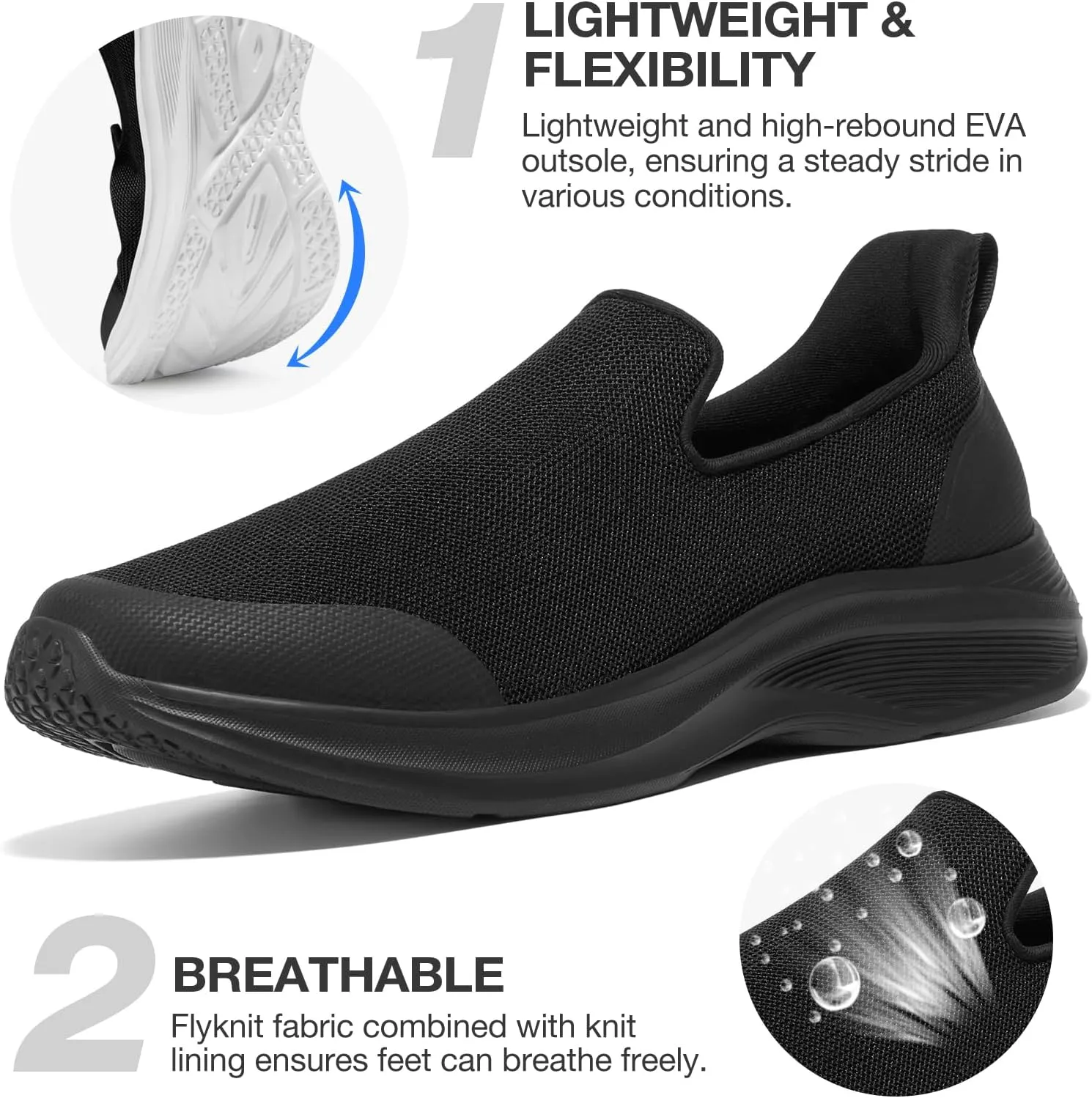ZURIN Mens Slip On Walking Shoes with Arch Support, Lightweight No Lace Sneakers,Non Slip Breathable Tennis Shoes,Casual Travel Gym Work Shoes