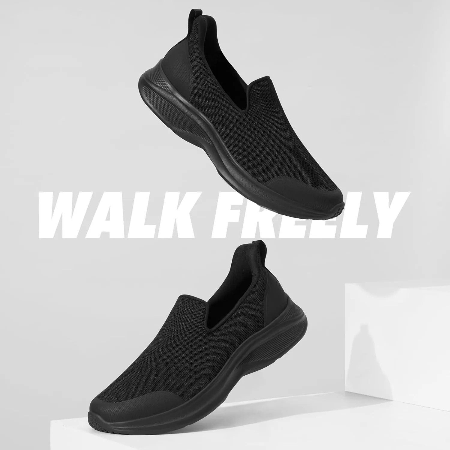 ZURIN Mens Slip On Walking Shoes with Arch Support, Lightweight No Lace Sneakers,Non Slip Breathable Tennis Shoes,Casual Travel Gym Work Shoes