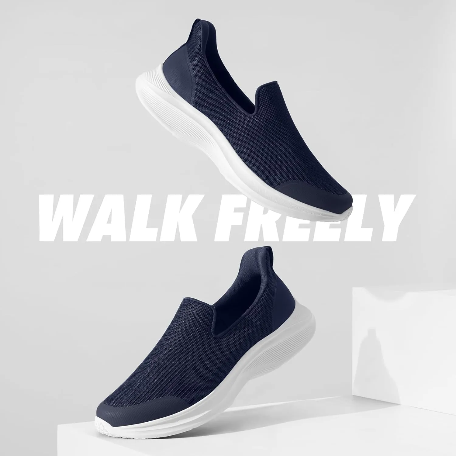 ZURIN Mens Slip On Walking Shoes with Arch Support, Lightweight No Lace Sneakers,Non Slip Breathable Tennis Shoes,Casual Travel Gym Work Shoes