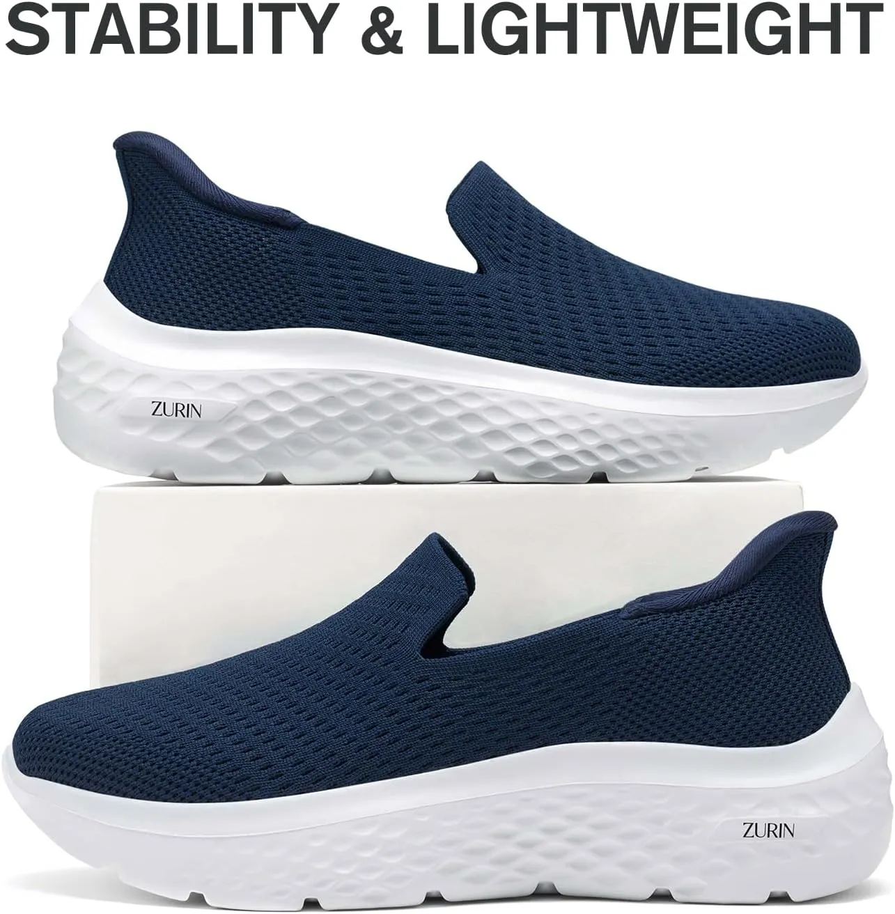 ZURIN Womens Slip On Walking Shoes with Arch Support,Lightweight No Lace Sneakers,Non Slip Breathable Tennis Shoes