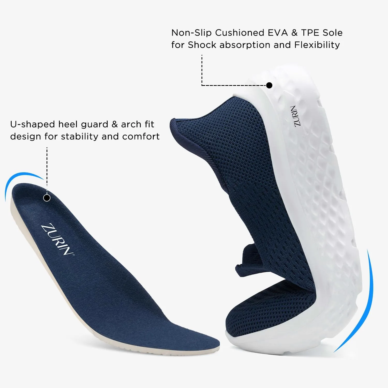 ZURIN Womens Slip On Walking Shoes with Arch Support,Lightweight No Lace Sneakers,Non Slip Breathable Tennis Shoes