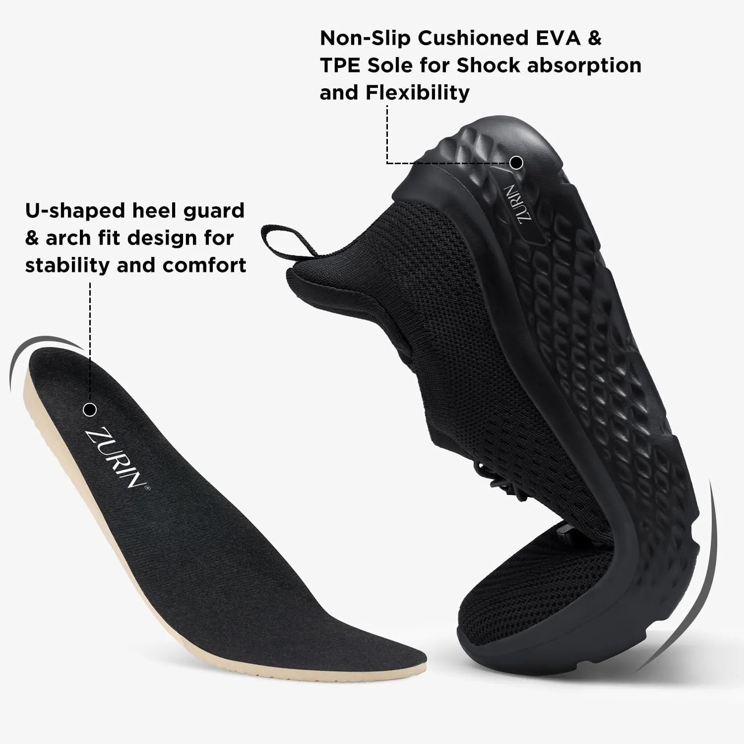 ZURIN Womens Slip On Walking Shoes with Arch Support,Lightweight Running Sneakers,Non Slip Breathable Tennis Shoes for Gym Travel Work Casual