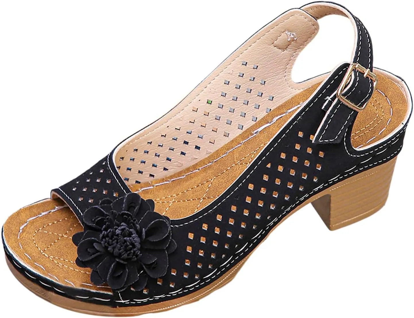 ZWRXW Wedge Sandals for Women Peep Toe Hollow Out Slingback Platform Wedge Sandals Bohemian Chic Flowers Dressy Summer Sandal Open Toe Ankle Strap Chunky Heel Shoes for Travel Vacation Beach Party