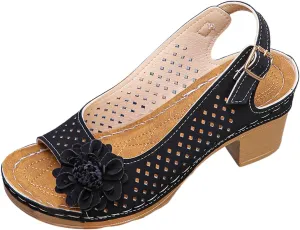 ZWRXW Wedge Sandals for Women Peep Toe Hollow Out Slingback Platform Wedge Sandals Bohemian Chic Flowers Dressy Summer Sandal Open Toe Ankle Strap Chunky Heel Shoes for Travel Vacation Beach Party